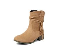 ENEN Women's Cowboy Boots Suede Wide Calf | Western Boots Mid Calf Block Heel Vintage Tassels for Country Music Wedding Daily (Brown,9.5)