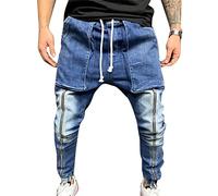 ENENEN Men's Skinny Leggings Fashion Casual Big Pocket Pants Drawstring Denim Pants