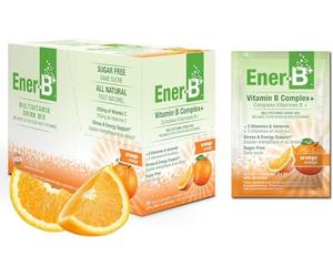 Ener-B+ Sugar Free Multivitamin Drink Mix - Instant Vitamin Packets, Electrolyte Powder Sticks, Hydration Booster, Vitamin B Supplement Liquid for Men and Women - Orange, 30 Count