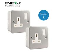 ENER-J 13A Metal Clad Single Wall Socket with Switch - Pack of 2
