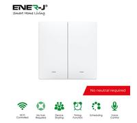ENER-J 2 Gang Push Button Switch, Only Live Connection (with mini adapter), With RF + WiFi Control in White ENER-J White