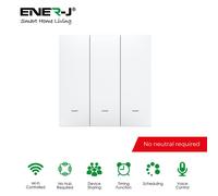 ENER-J 3 Gang Push Button Switch, Only Live Connection (with mini adapter), With RF + WiFi Control in White ENER-J White
