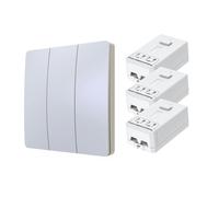 Ener-J 3-Gang Wireless Kinetic Light Switch, White, Self-Powered, IP65 Waterproof (Pro Series) with 3 X 500W RF Non-Dimmable Receiver Module