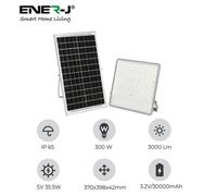 Ener-J 300W Led Floodlights With Solar Panels, 30W Solar Panel, 30Ah Battery, 3300 Lumens