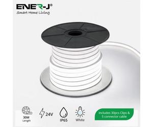 Ener-J 30M 24V Flexible Silicone Neon Led Strip Ip65 10X10mm 120 Led Per Metre 7W White