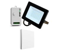 ENER-J 30W LED Floodlight wired with (WS1055) Non Dimmable 5A RF Receiver + 1 Gang Wireless Switch (White)