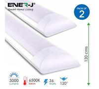 ENER-J 36W Prismatic LED Tube Batten complete fitting 1.2m, 3000 lumens, 6500K (pack of 2 units) in White | Size: 25 cm diameter x 19 cm high ENER-J White 25 cm diameter x 19 cm high