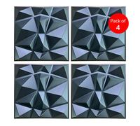 ENER-J 3D PVC Wall Panel, Faceted Diamond Design, Black Size: 500x500x1mm | Pack of 4