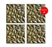 ENER-J 3D PVC Wall Panel, Faceted Diamond Design, Gold, Size: 500x500x1mm | Pack of 4