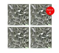 ENER-J 3D PVC Wall Panel, Faceted Diamond Design, Silver, Size: 500x500x1mm | Pack of 4