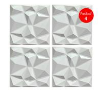 ENER-J 3D PVC Wall Panel, Faceted Diamond Design, White Size: 500x500x1mm | Pack of 4