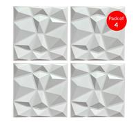 ENER-J 3D PVC Wall Panel Faceted Diamond Design White Size 500x500x1mm (Pack of 4) ENER-J White