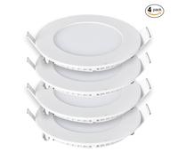 ENER-J 3W Recessed Round LED Mini Panel 85mm diameter (Hole Size 70mm), CE Driver, 90 Lm/Watt, RA 80, 6000K (Pack of 4) ENER-J White 25 cm diameter x 19 cm high