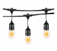 ENER-J 48ft Outdoor LED Festoon String Lights, IP65 Weatherproof, 15 Warm White Filament Bulbs in Black | Size: 25 cm diameter x 19 cm high ENER-J Black 25 cm diameter x 19 cm high