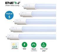 Ener-J 5-Pack 4ft (120cm) T8 LED Nano Plastic Tubes, 18W, CCT Switchable (3000K/4000K/6000K), Shatterproof