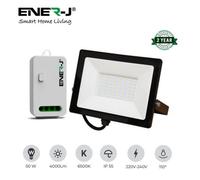 Ener-J 50W Led Floodlight Pre Wired With 500W Rf Receiver + 1 Gang Wireless Kinetic Switch (White Body)