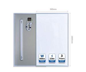 ENER-J 600W Infrared Panel Heater - Far Infrared Carbon Crystal Electric Wall or Ceiling Mounted Heater, Energy Saving, Overheat Protection, Slim 22mm Design, 1005x595mm, White [600 Watts]