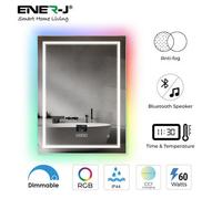 Ener-J Bathroom Mirror With Bluetooth Speaker & Rgb Border, Cct & Dimmable, Anti-Fog, Touch Control, Ip44 Waterproof, Rectangular Shape