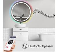 Ener-J Bathroom Mirror With Led Lights, Rgb Backlit With Cct & Dimming Rgb Borders With Bluetooth Speaker, Round Shape Diameter 70 Cms