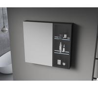 ENER-J Black Aluminum LED Mirror Cabinet - Sleek Rectangular Design, 75x68 cm