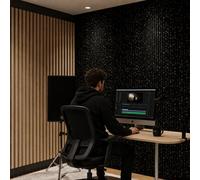 Ener-J Britwall Acoustic Slat Wall Panel Black Gold Dot Design 2400 X 600 X 21 mm
