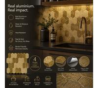 Ener-J Britwall Pack Of 4 Bronze Hexagon Peel & Stick Aluminium Mosaic Wall Tile 293 X 285 mm