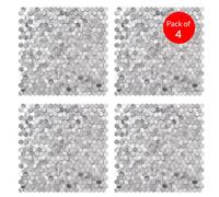 Ener-J Britwall Pack Of 4 Peel And Stick Gloss Silver Hexagon Aluminium Splashback Tiles 305 X 306 mm