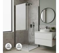 ENER-J BRITWALL PVC Shower Panel Pack of 3 Concrete Brick Effect Matt Waterproof Bathroom Wall Cladding 2400x1000x10mm in Dark Grey ENER-J Dark Grey