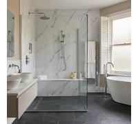 Ener-J Britwall Pvc Shower Panels Pack Of 3 Carrara Marble White Waterproof Bathroom Wall Cladding 2400X1000X10mm Matt Finish