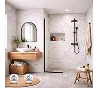 ENER-J BRITWALL PVC Shower Panels Pack of 3 Carrara Marble White Waterproof Bathroom Wall Cladding 2400x1000x10mm Matt Finish ENER-J White