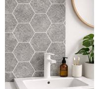 Ener-J Britwall Pvc Shower Panels Pack Of 3 Dark Grey Hexagon Waterproof Bathroom Wall Cladding 2400X1000X10mm
