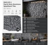 Ener-J Britwall Reflective Scallop Pattern Peel And Stick Metal Splashback 295 X 300 X 4 mm (Pack Of 4)
