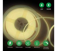 Ener-J Cob Led Strip Light Kit 5M 24V 3000K 480 Leds Per Metre Dimmable Uk Plug