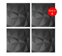 ENER-J Elegant 3D Diamond-Embossed Black PU Leather Wall Panels - 25mm Thickness, Size: 600 x 600 mm (Pack of 4)