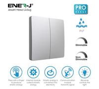 Ener-J Ener - J 2 Gang Wireless Kinetic Switch Battery Free No Wiring Silver Body Dimmable And Non Dimmable
