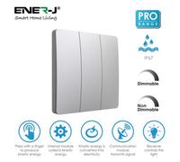 Ener-J Ener - J 3 Gang Wireless Kinetic Light Switch Dimmable Silver Ip56