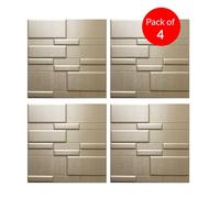 ENER-J Linear Edge 3D Grid PU Leather Wall Panels 600x600mm (Pack of 4) in Gold ENER-J Gold