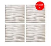 ENER-J Nile Wave 3D Grid PU Leather Wall Panels 600x600mm (Pack of 4) in White ENER-J White