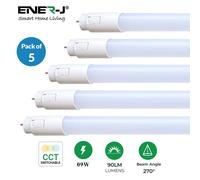 ENER-J Pack of 5 T8 LED Nano Plastic Tubes 60cm 9W CCT Switchable in White ENER-J White