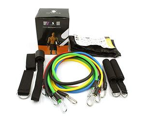 ENER-J Resistance Bands Set, 11 Piece Exercise Bands for Men & Women, Up to 100lbs Stackable Workout Bands with Handles, Door Anchor & Ankle Straps, Home Gym Equipment for Strength Training & Yoga