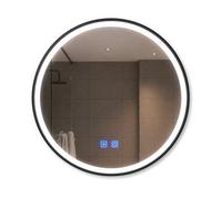 Ener-J Round Led Bathroom Mirror 700mm Black Aluminium Frame, Backlit, 3 Colour Dimmable Light, Anti-Fog, Touch Sensor