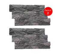 ENER-J Rustic Stacked Slate PU Wall Panel Charcoal Finish Size 1200 x 600 x 60mm (Pack of 2) in Dark Grey ENER-J Dark Grey