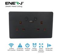 ENER-J Smart Wi-Fi 13A Wi-Fi Twin Wall Sockets with 1 USB Ports (Black Brushed Finish) in White ENER-J White