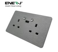Ener-J Smart Wi-Fi 13A Wi-Fi Twin Wall Sockets With 1 Usb Ports Silver Brushed Finish