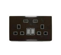 ENER-J Smart Wi-Fi 13A Wi-Fi Twin Wall Sockets with 2 USB Ports (Black) in White ENER-J White