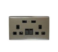 ENER-J Smart Wi-Fi 13A Wi-Fi Twin Wall Sockets with 2 USB Ports (Silver) in White ENER-J White