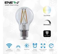 ENER-J Smart WiFi Filament Bulb E27 8.5W Colour Changing Dimmable LED Light in White ENER-J White