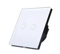 ENER-J Smart WiFi Touch Light Switch 2 Gang No Neutral Wire Required 1 Way White Wall Switch Glass Panel Remote App Control Works with Alexa and Google Home 100W Per Gang