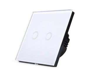 ENER-J Smart WiFi Touch Light Switch 2 Gang No Neutral Wire Required 1 Way White Wall Switch Glass Panel Remote App Control Works with Alexa and Google Home 100W Per Gang