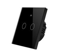 ENER-J Smart WiFi Touch Light Switch 2 Gang No Neutral Wire Required Black Glass Panel Independent Dual Control Works with Alexa and Google Home App Remote Access Includes Mini Adapter